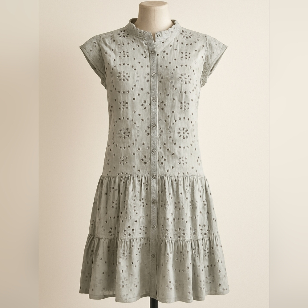 Ruby Yaya Eyelet Cotton Button Up Dress Drop Waist Boho Small